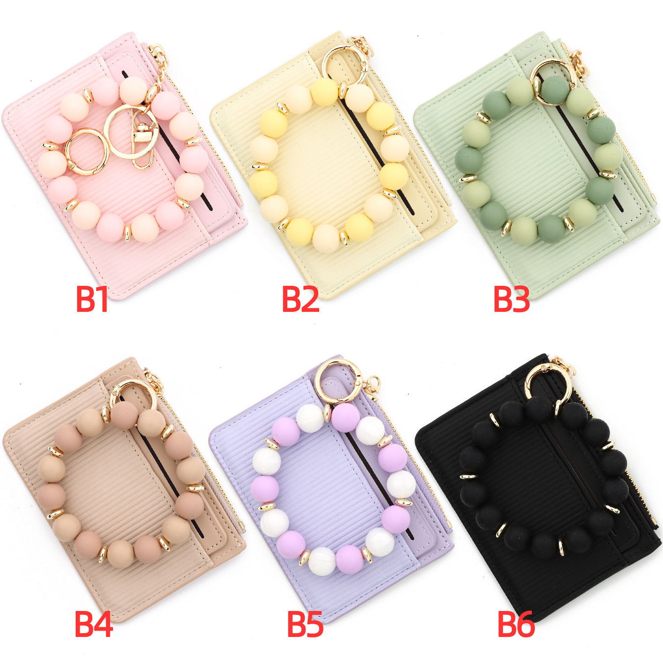 Wholesale Leather Card Holder  Silicone Bead Wristlet Keychain