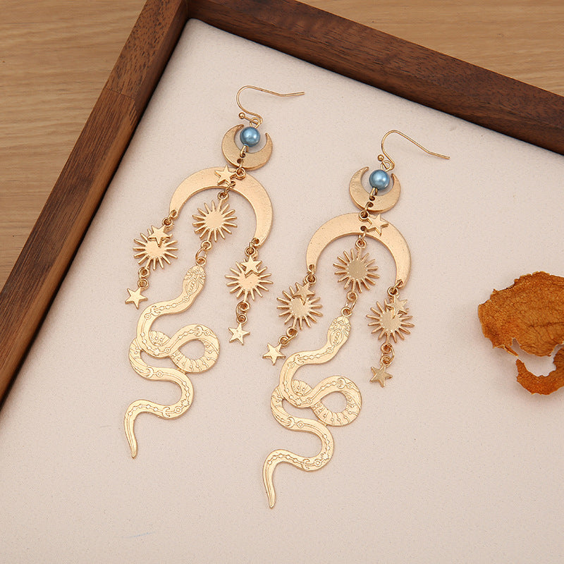 Wholesale Retro Bohemian Star Moon Sun Snake Earrings Alloy Electroplated Fashion Accessory for Everyday Wear