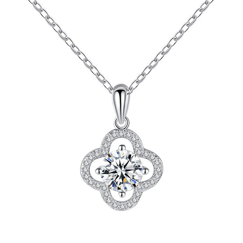 Wholesale Four Leaf Clover Clavicle Necklace 925 Sterling Silver Moissanite Pendant