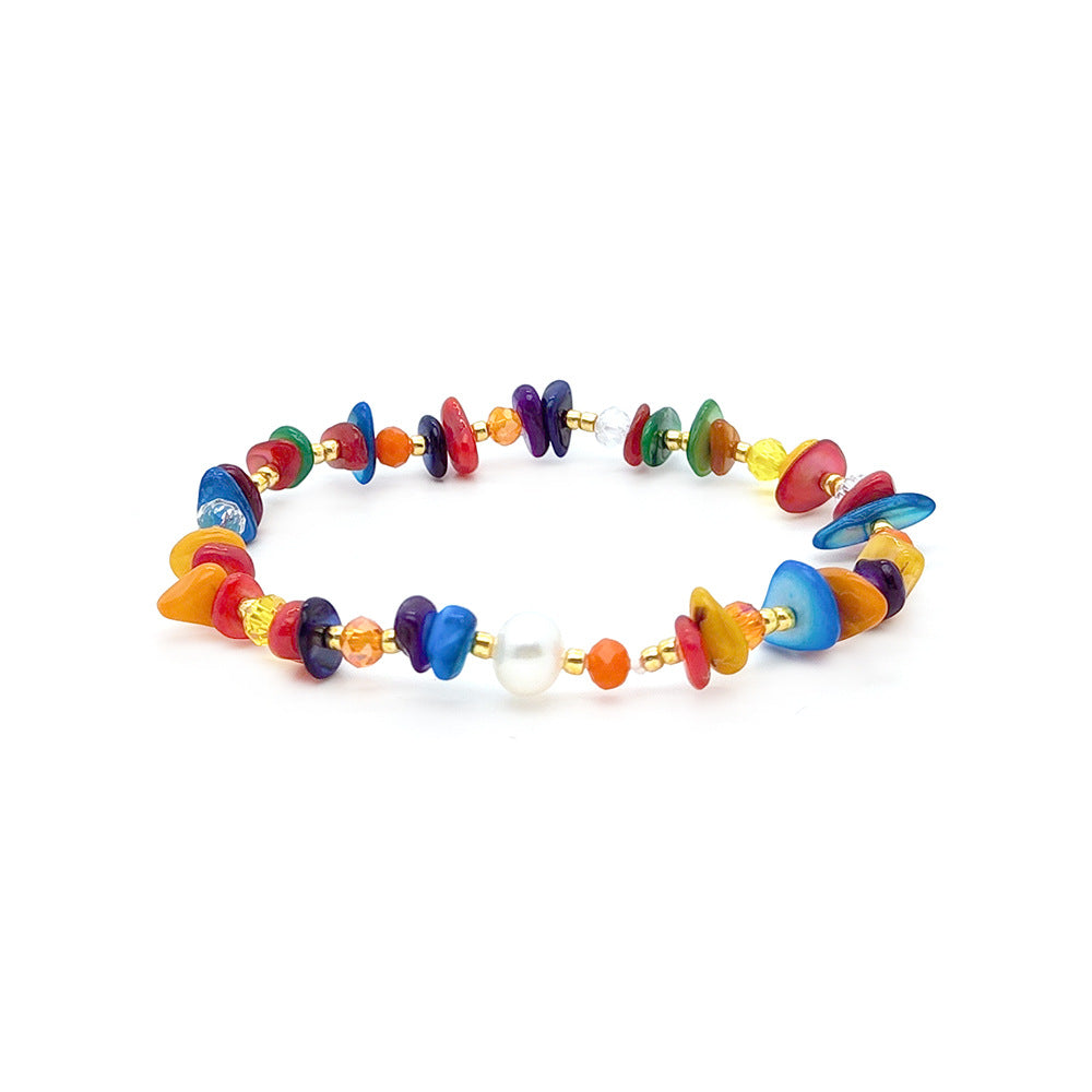 Wholesale Hand Woven Colorful Gradient Retro Beaded Stretch Bracelet Women S Everyday Fashion Jewelry Accessory