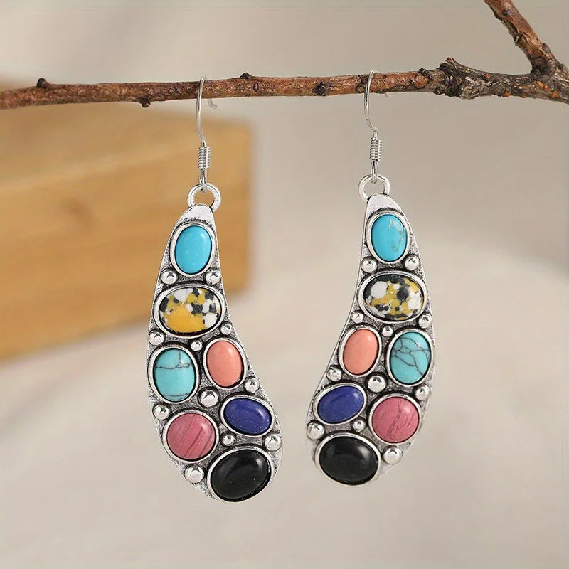 Wholesale Retro Fashion Colored Stone Earrings