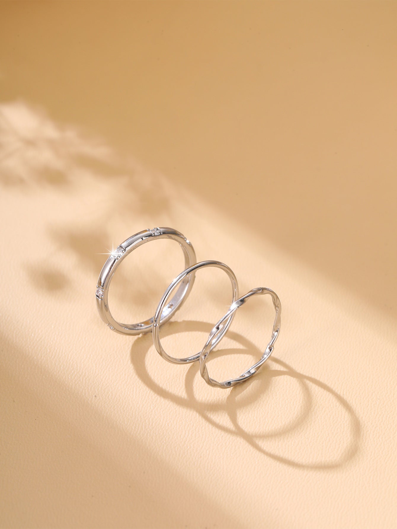 Wholesale  three-piece set copper inlaid shiny zircon ring