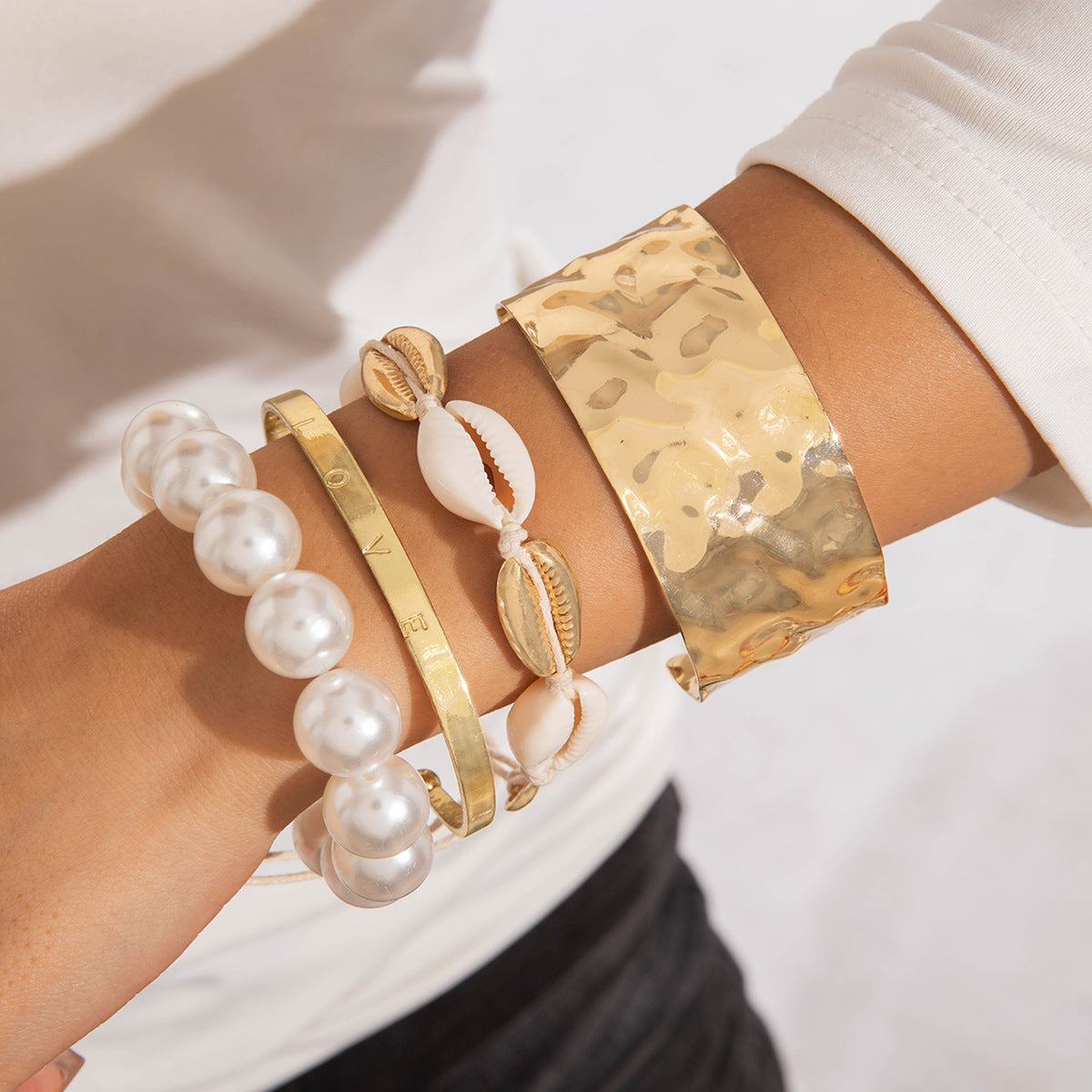 Wholesale Multi-layer Wire Wrap Geometric Open Beaded Bracelet Set