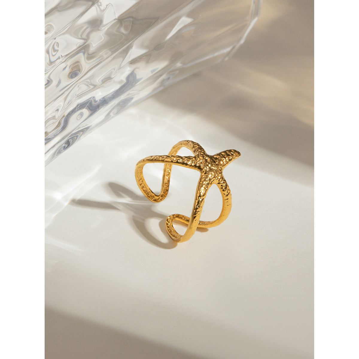 Wholesale 18k gold stainless steel starfish opening ring