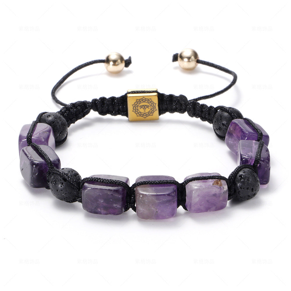 Wholesale Natural Volcanic Stone White Crystal Bracelet Handwoven Rectangular Agate Bracelet ACC-BT-ZiGe038