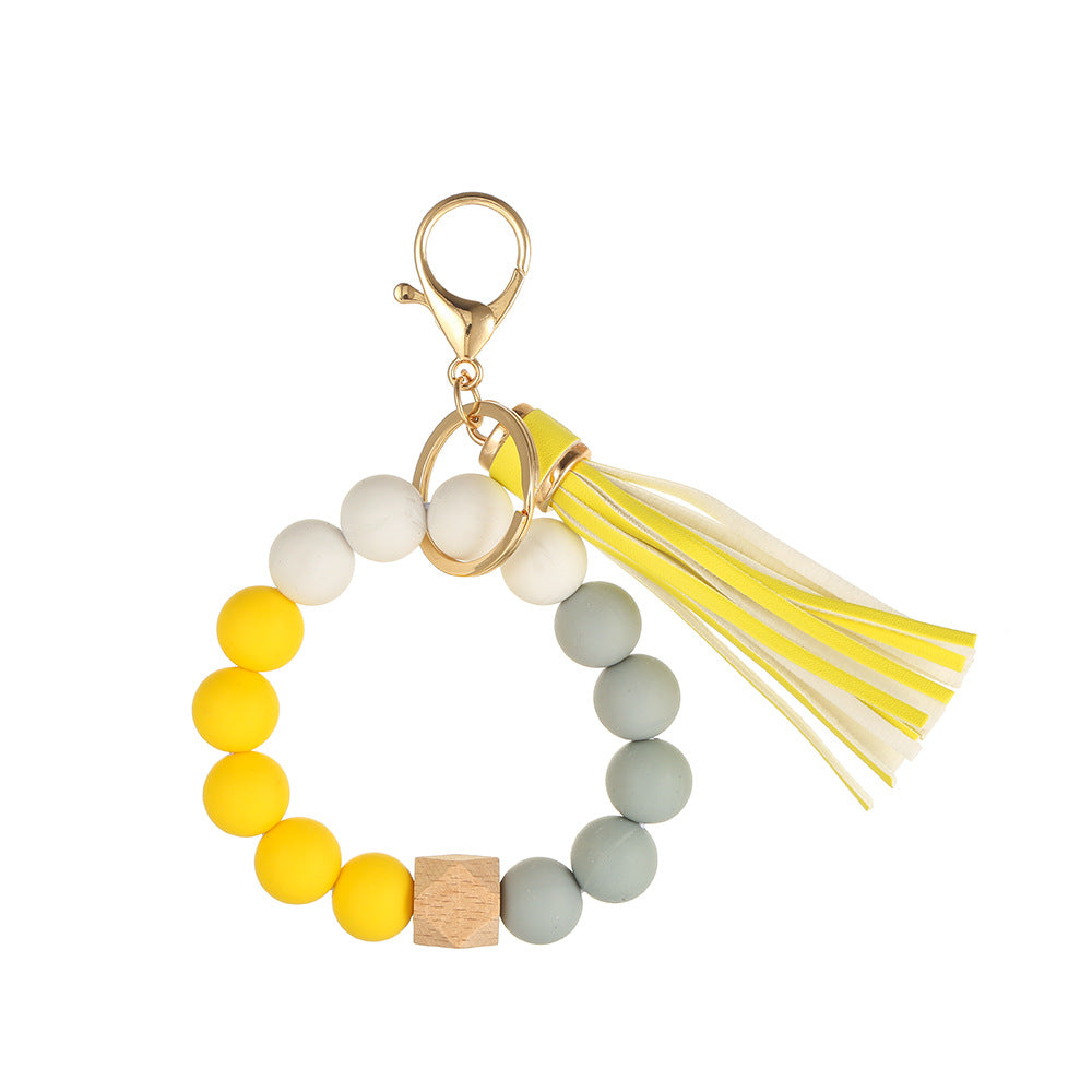 Wholesale Leopard Print Silicone Beaded Tassel Wrist Keychain