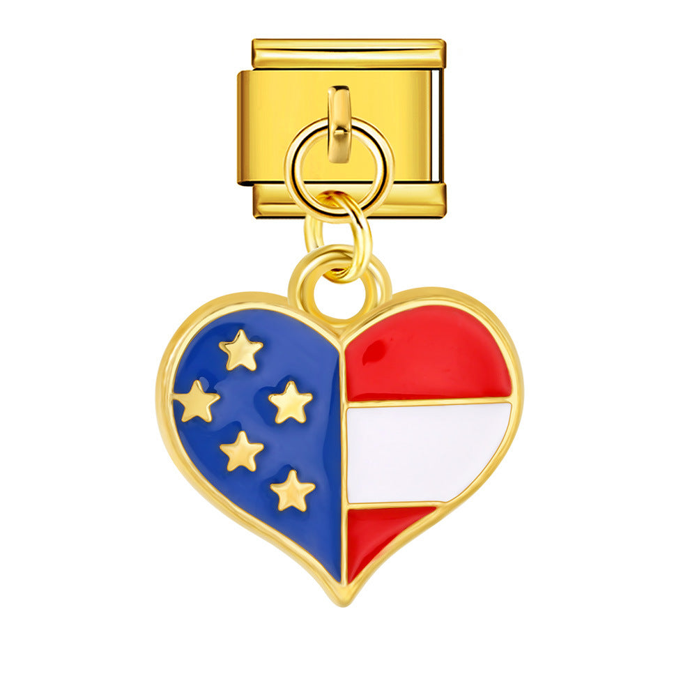 Wholesale  Italian Charm Bracelet 9mm DIY Independence Day Creative Stainless Steel Composable Bracelet