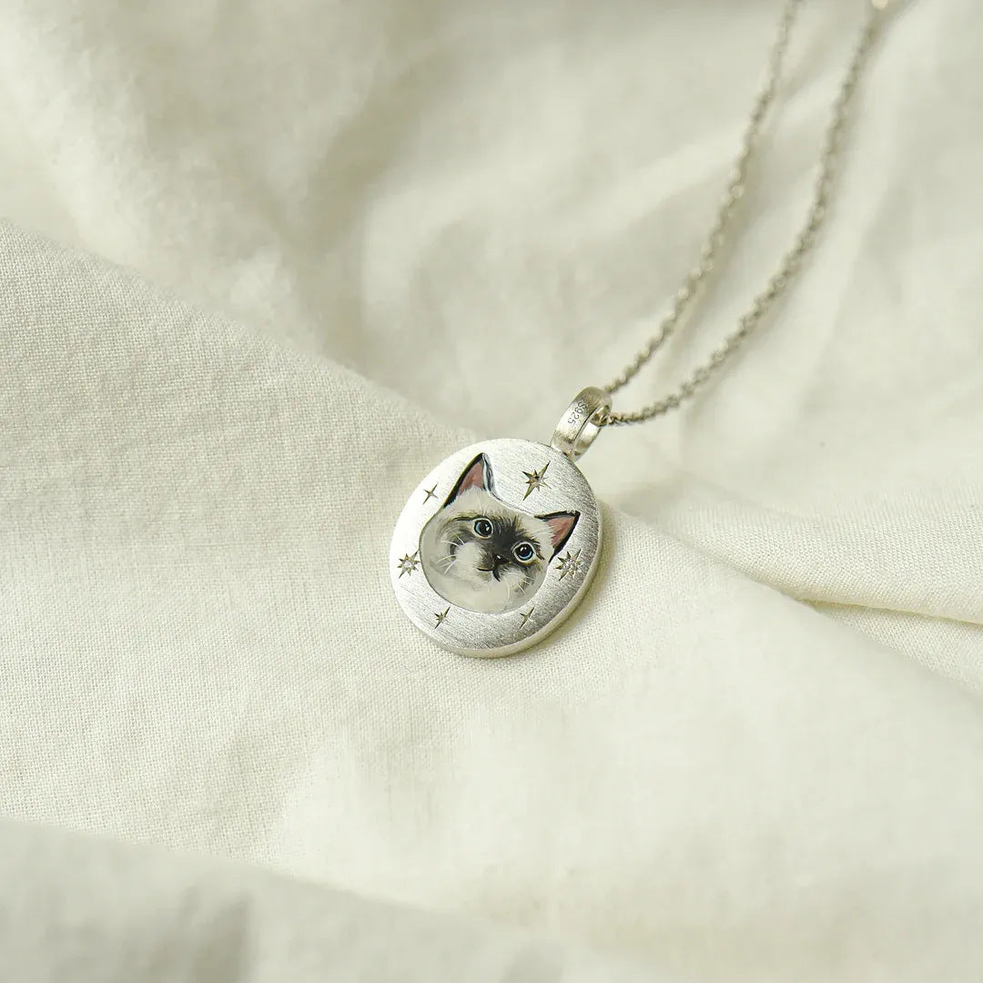 Wholesale  Stainless Steel Round Star Cat Animal Necklace