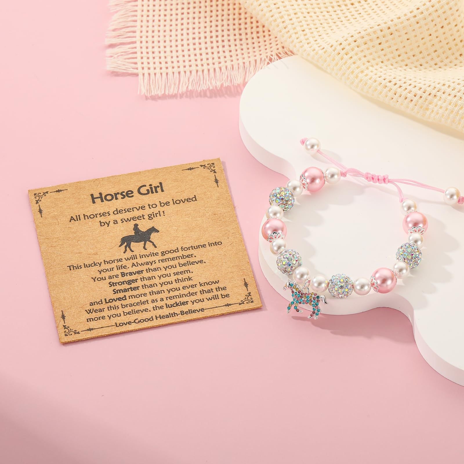 Wholesale Pink Pearl Bracelet Pink Zebra Jade Thread Braided Adjustable Pendant Bracelet