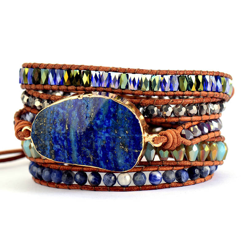 Wholesale Natural Stone Lapis Lazuli Cowhide Rope Braided Multi-layer Bracelet ACC-BT-LZ006