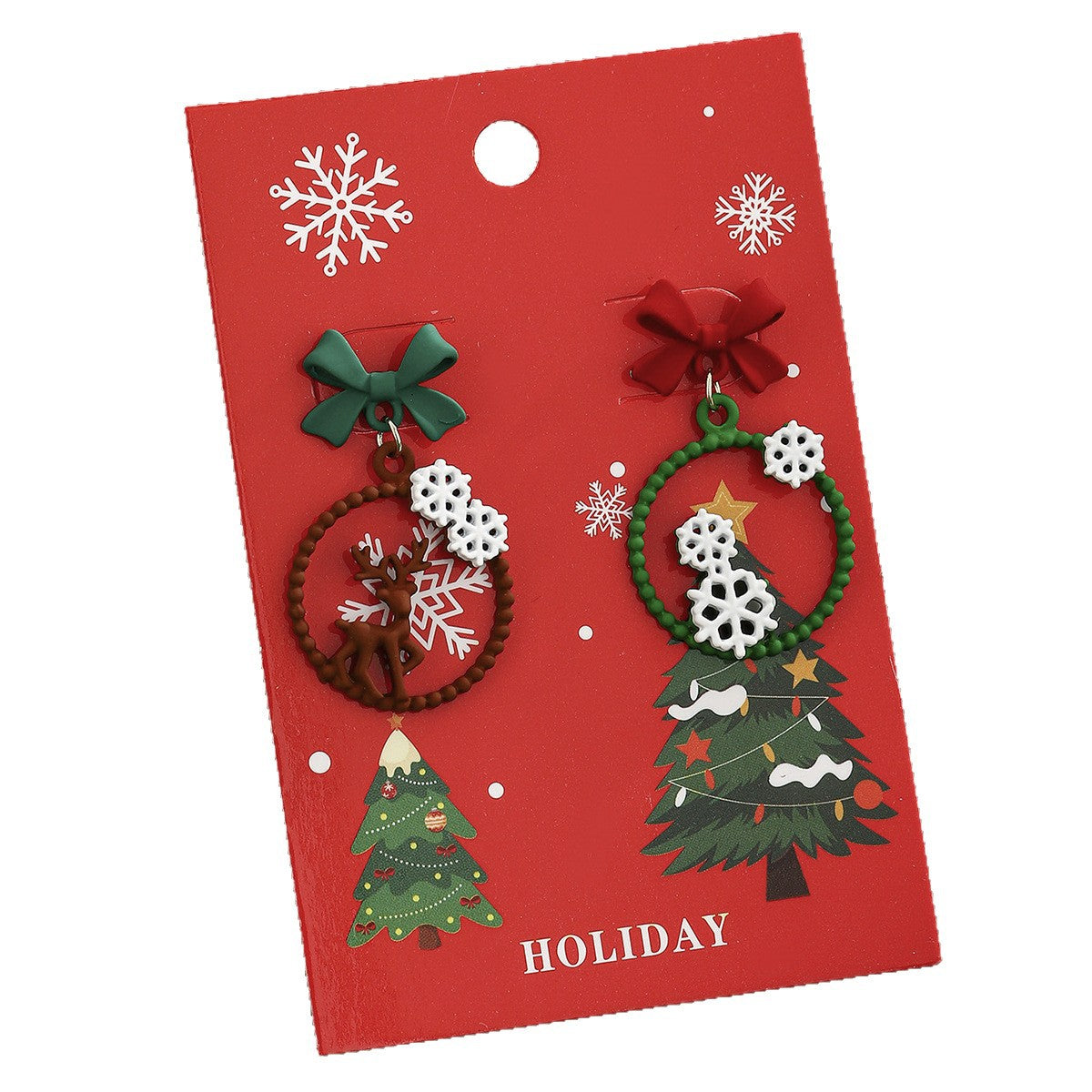 Wholesale Christmas Elk Bow Snowflake Alloy Earrings