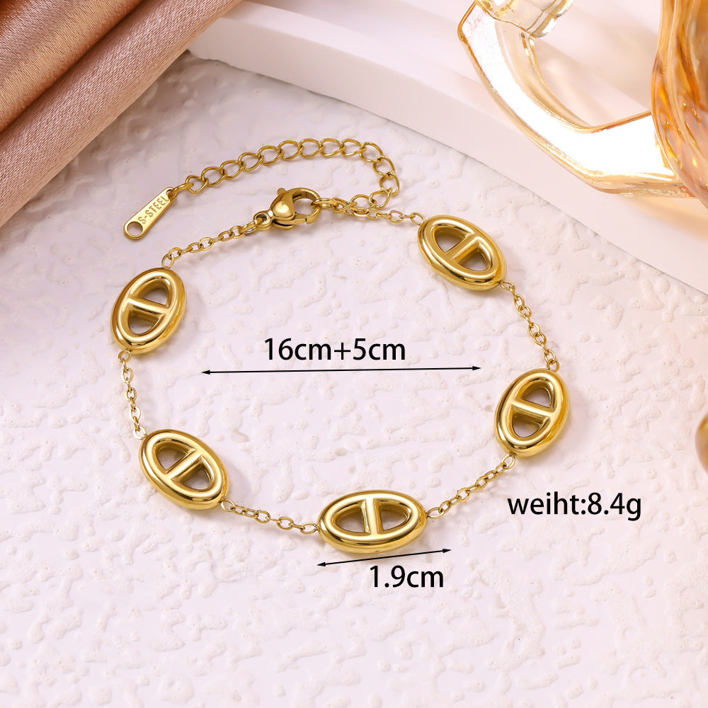 Wholesale New Three-Dimensional Pig Nose Titanium Steel Bracelet for Women Fashionable Hollow Japanese Letter Bracelet