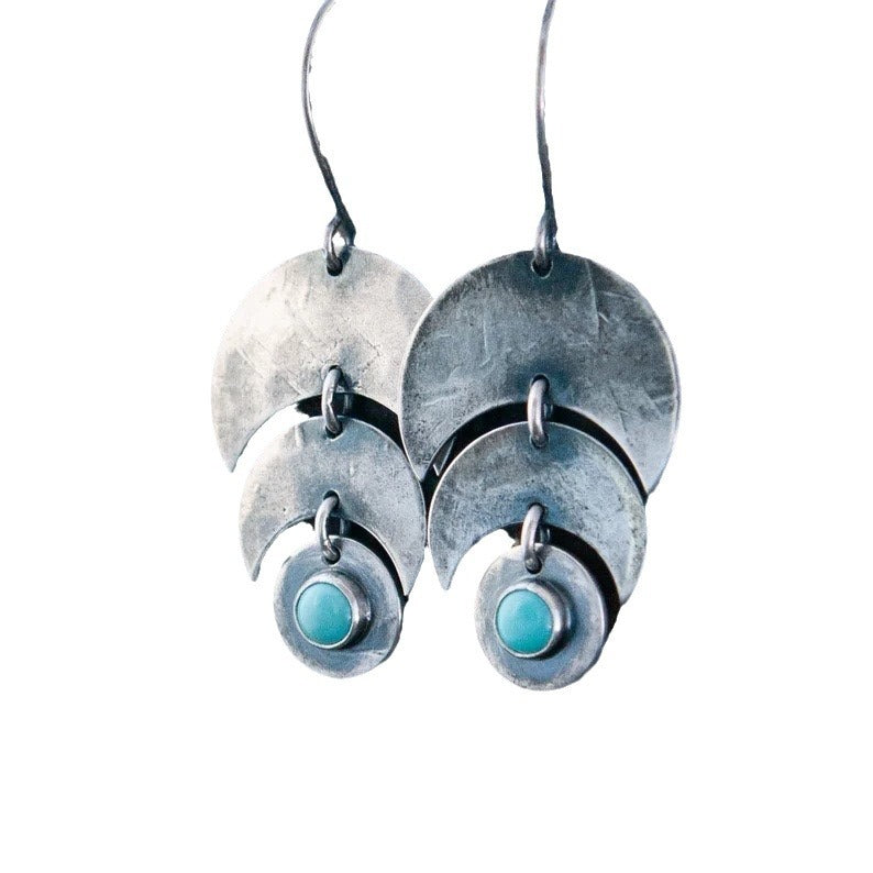 Wholesale Bohemian Crescent Turquoise Inlay Earrings - Trendy Vintage Metal Earrings for Party &  Gift