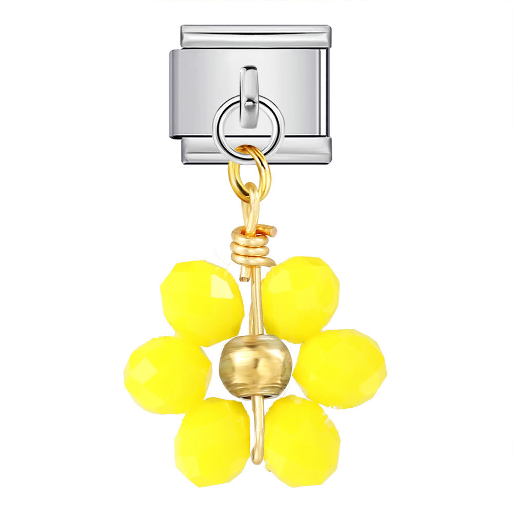 Wholesale Italian Charm Bracelet 9mm DIY Crystal Bead Flower  Creative Stainless Steel Composable Bracelet