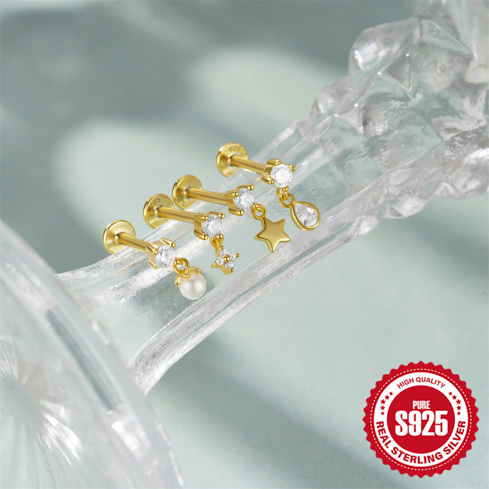 Wholesale 925 sterling silver five-pointed star Water Drop Diamond Earrings