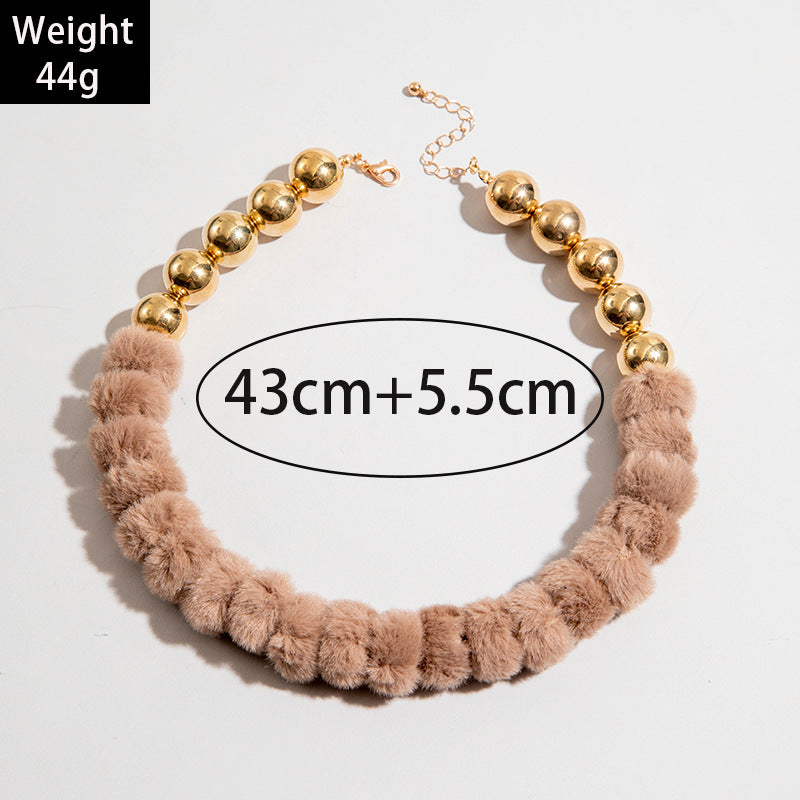 Wholesale  color beaded clavicle chain  fur ball beaded Christmas series necklace