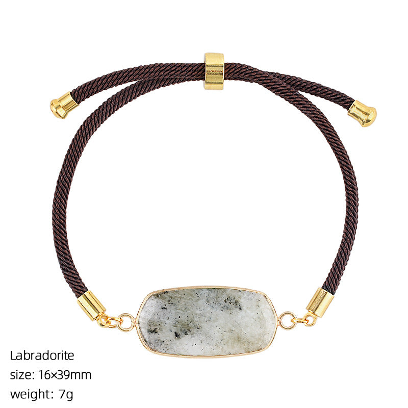 Wholesale Modern Minimalist Natural Stone Amethyst Bracelet Adjustable Woven Rope Unisex Fashion Accessory Gift