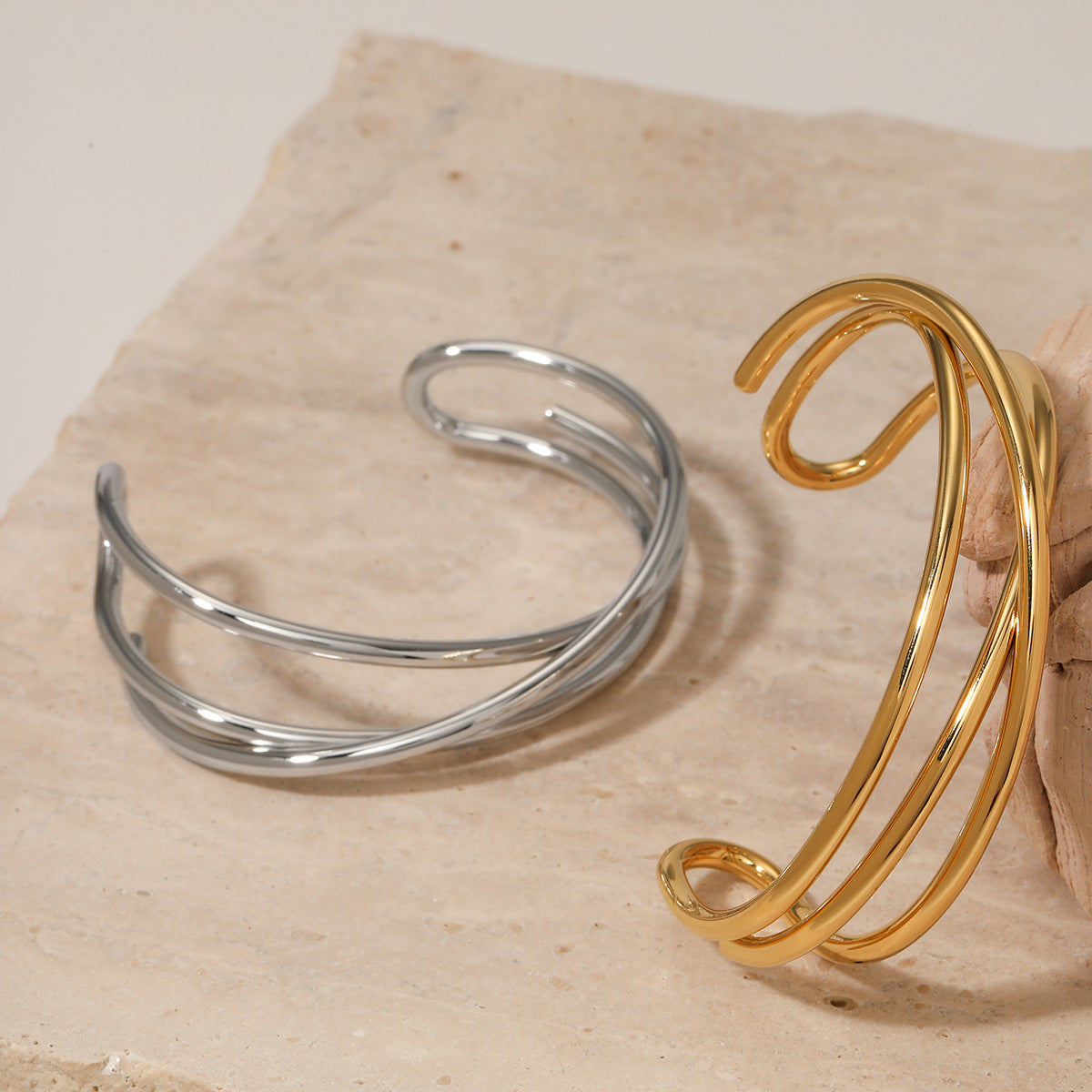 Wholesale  cross-line geometric bracelet open metallic stainless steel bracelet