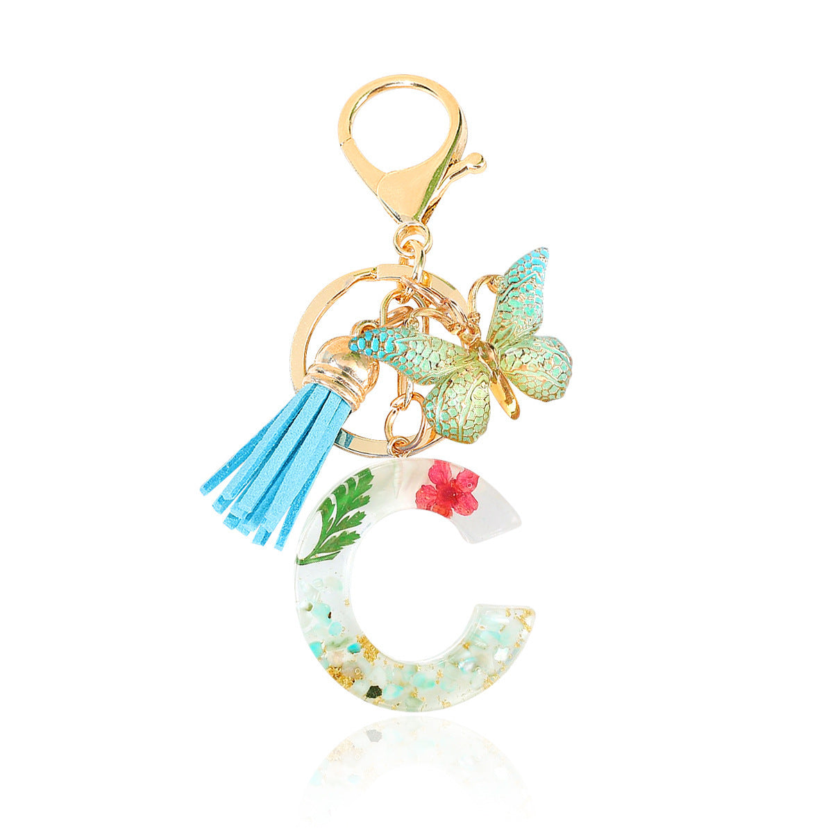 Wholesale green resin butterfly letter keychain