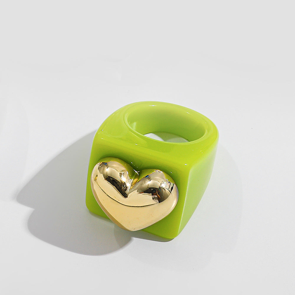 Wholesale resin ring  candy color love gold ring