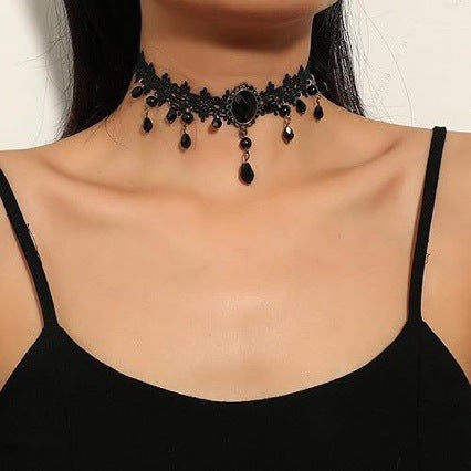 Wholesale Gothic Lace Hollow Tassel Choker Necklace Alloy Black Fashion Accessory for Women Boutique Resale Gift