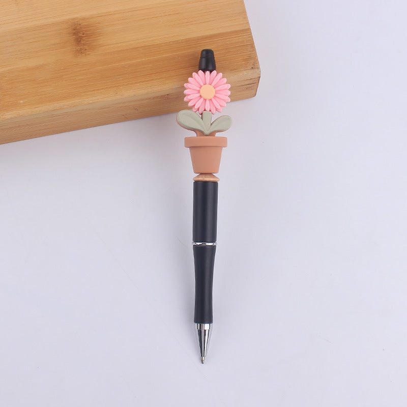 Wholesale creative cartoon silicone sunflower potted handmade beaded pen