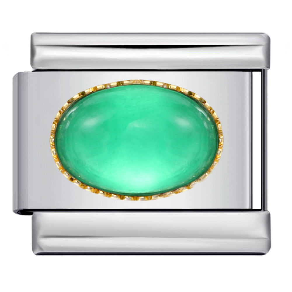 Wholesale Italian Charm Bracelet 9mm DIY Splicing Removable Micro-paved Oval Color Stone Stainless Steel Composable Bracelet