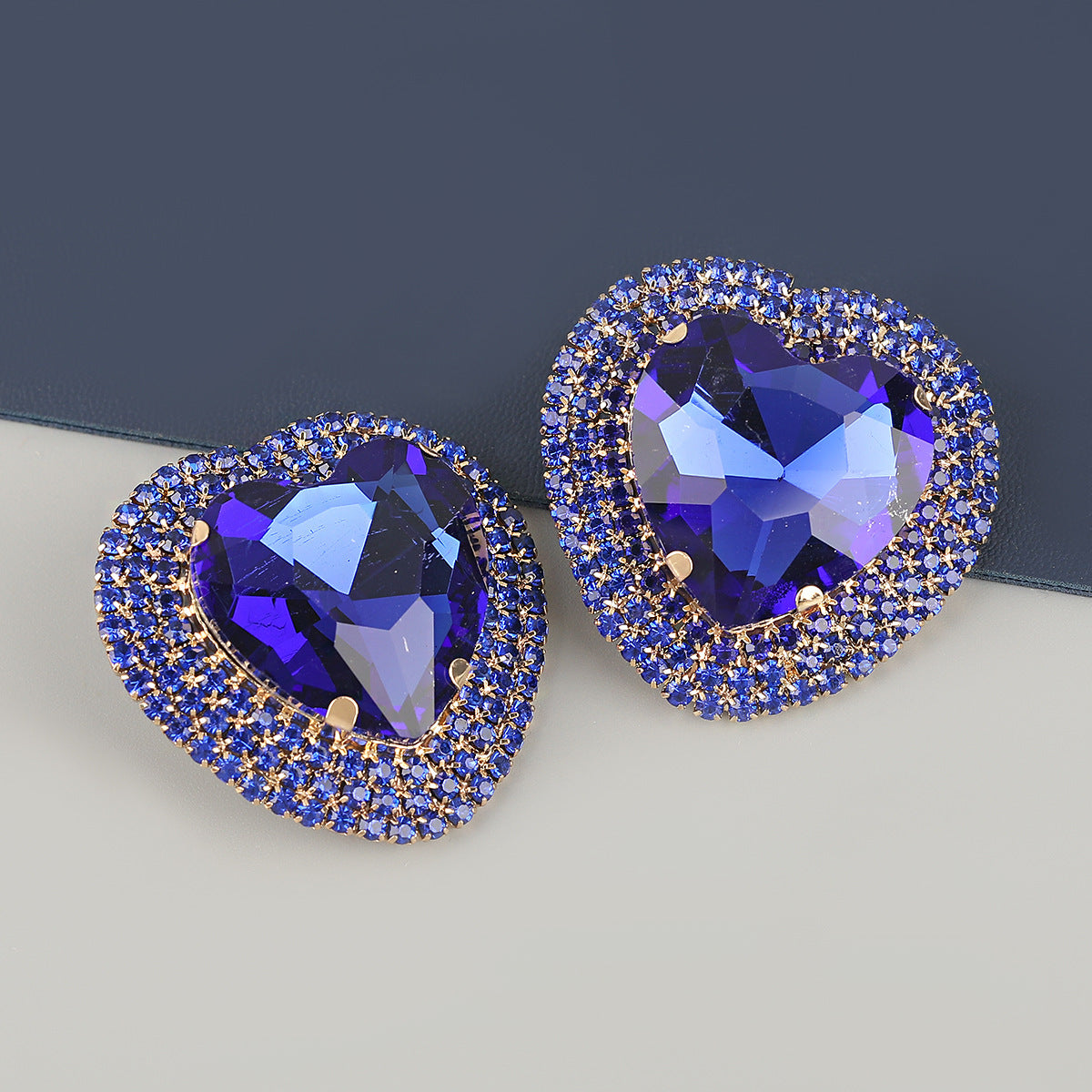 Wholesale diamond heart shaped glass diamond alloy earrings ACC-ES-JL014