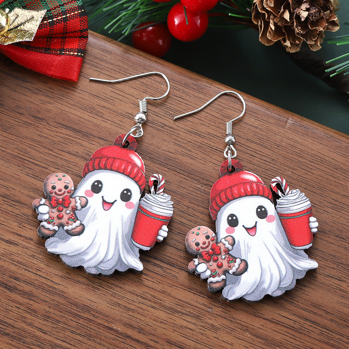 Wholesale  Ghost Christmas Gingerbread Man Coffee Cup Ghost Pendant Earrings