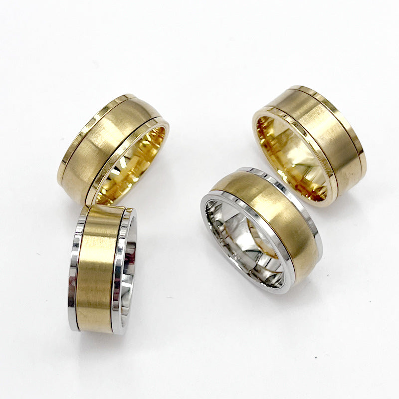 Wholesale Stainless Steel Gold Ring Brushed Matte Inner Ball Rotating Ring ACC-RS-ZhongQi003