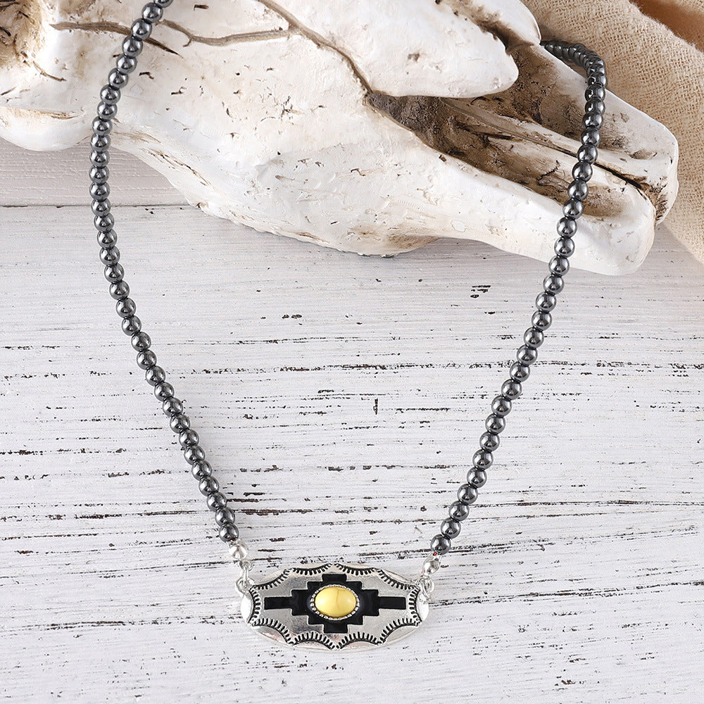 Wholesale  Retro Inlaid Color Turquoise Alloy Necklace