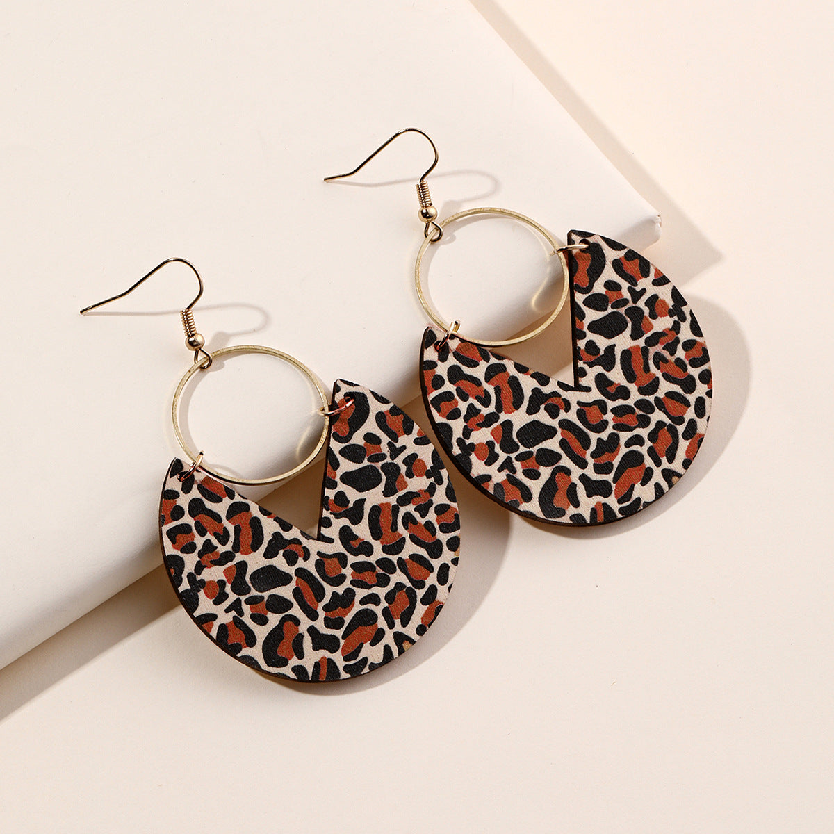 Wholesale  Hollow Double-sided Leopard Print Copper Earrings