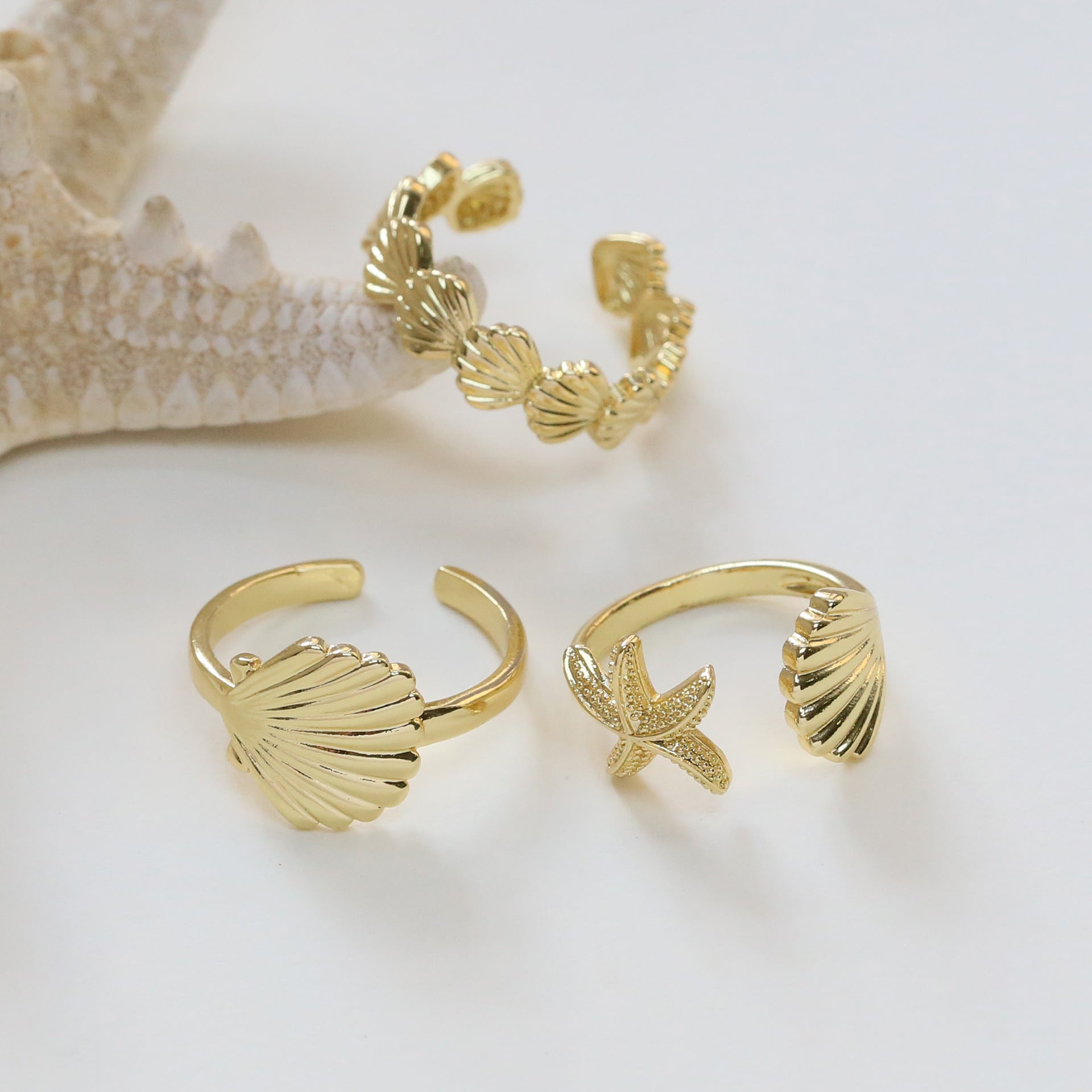 Wholesale Bohemian starfish shell fish adjustable open ring