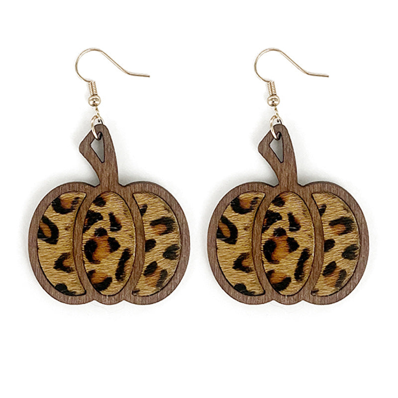 Wholesale Halloween Pumpkin Genuine Halloween Leopard Print Inlaid Hollow Earrings ACC-ES-XinChuan030