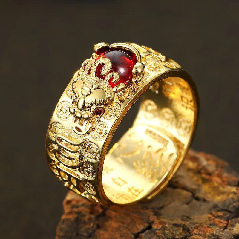 Wholesale Gold Plated Pixiu Ring Vintage Design Unisex Fashion Accessory