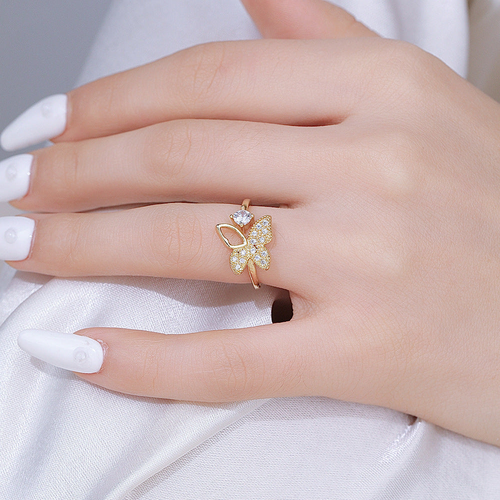 Wholesale Gold Butterfly Moissanite Open Ring For Women Everyday Wear Fashion Accessory
