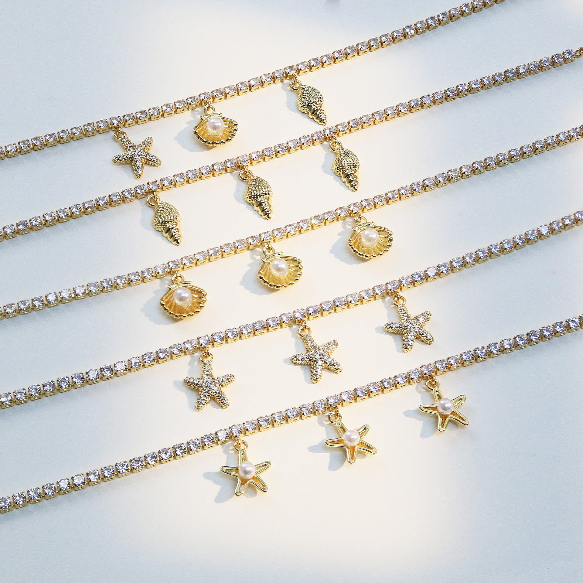 Wholesale Full diamond zircon anklet starfish shell anklet