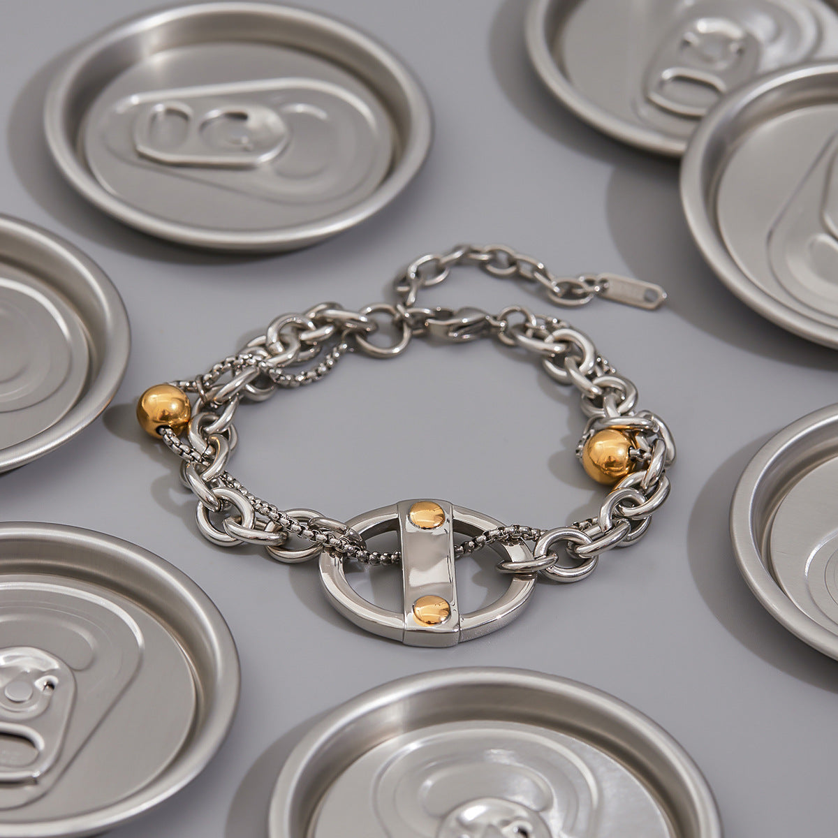 Wholesale  18K gold stainless steel gold and silver color matching smooth cans bracelet thick cross chain