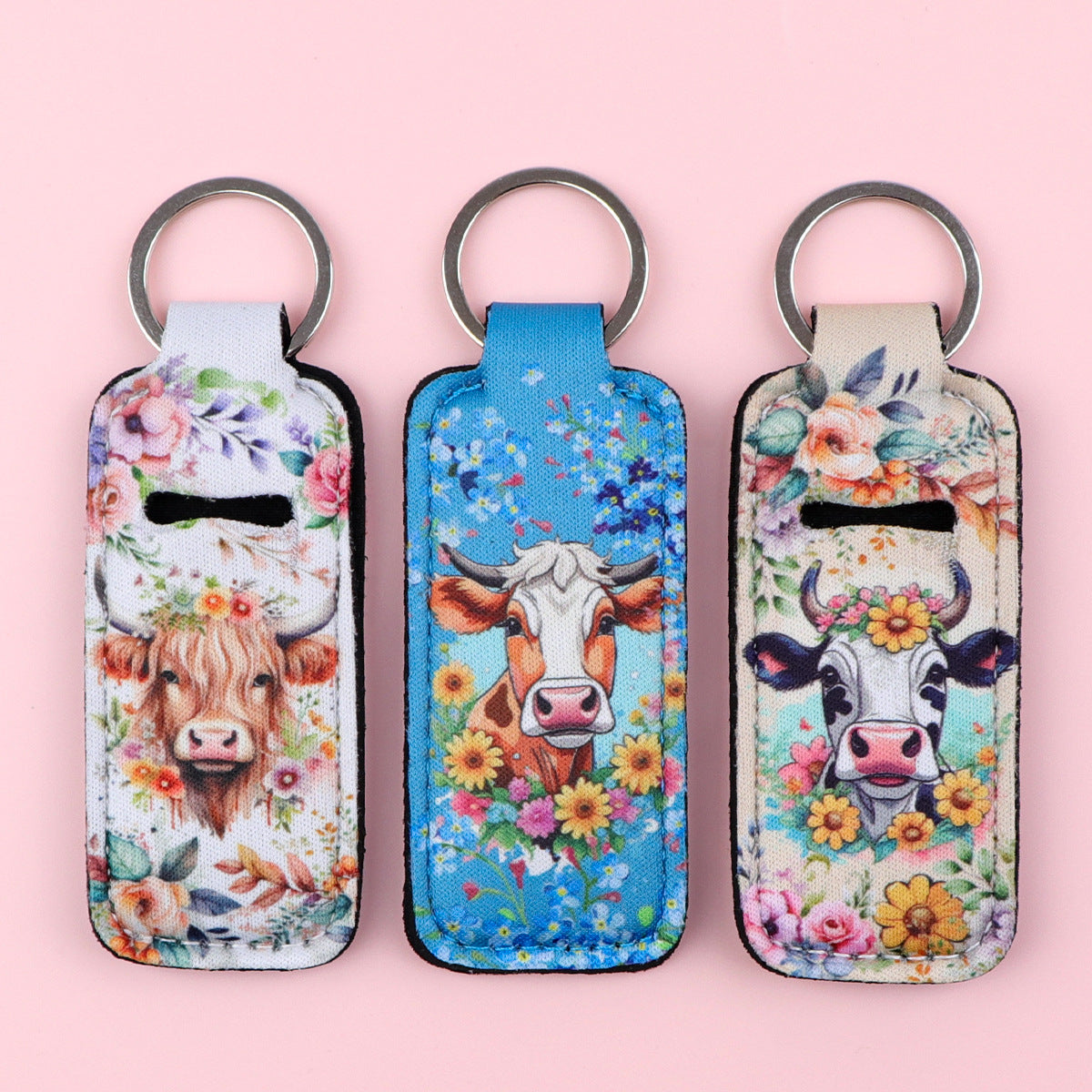 Wholesale 6pcs Cartoon Animal Cow Lipstick Case Keychain