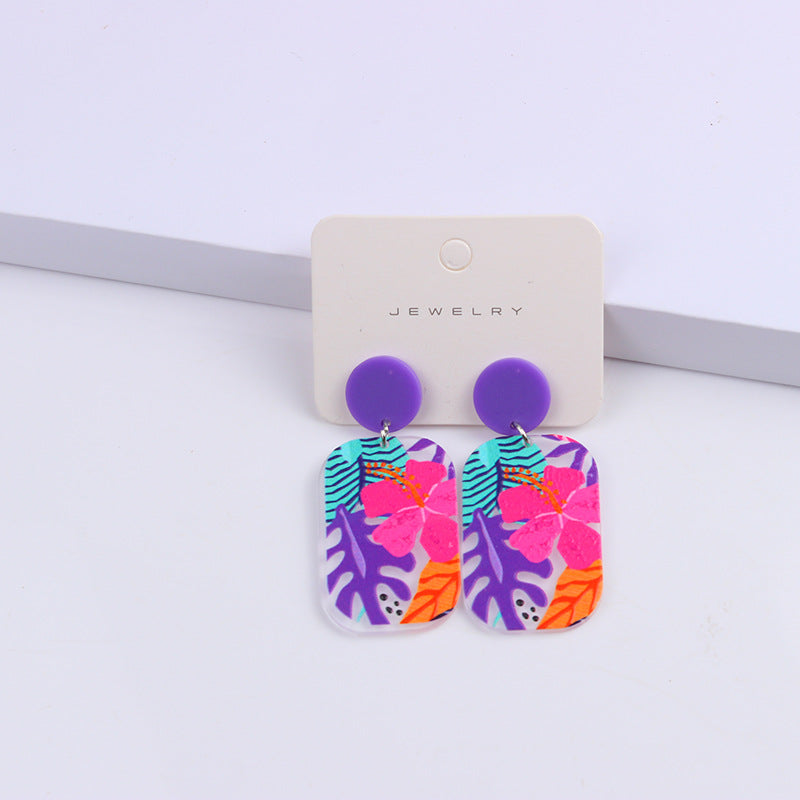 Wholesale color block acrylic printed embossed earrings