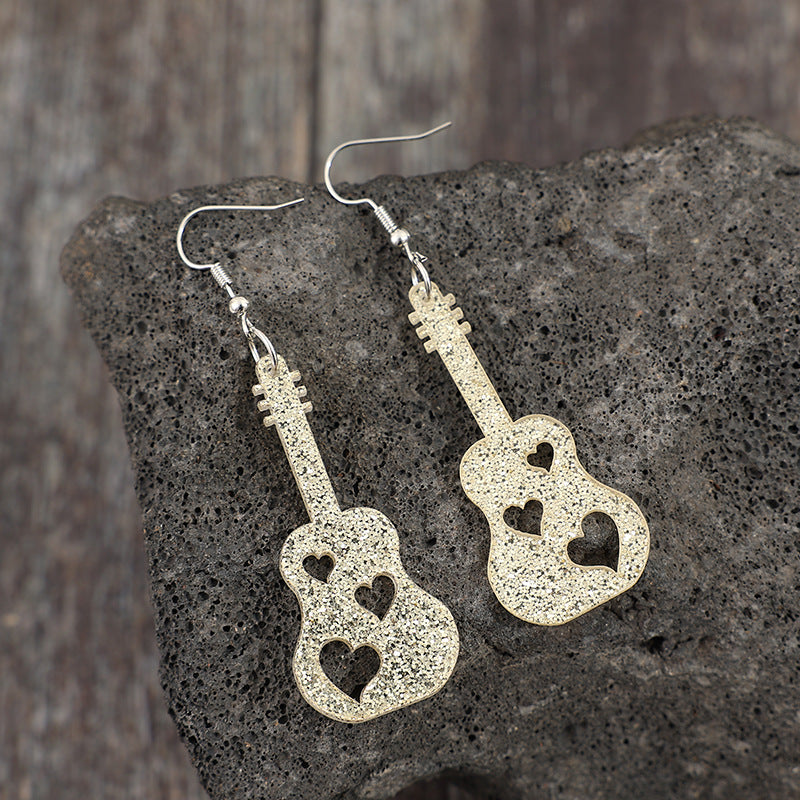 Wholesale Music Festival Guitar Sequin Acrylic Earrings