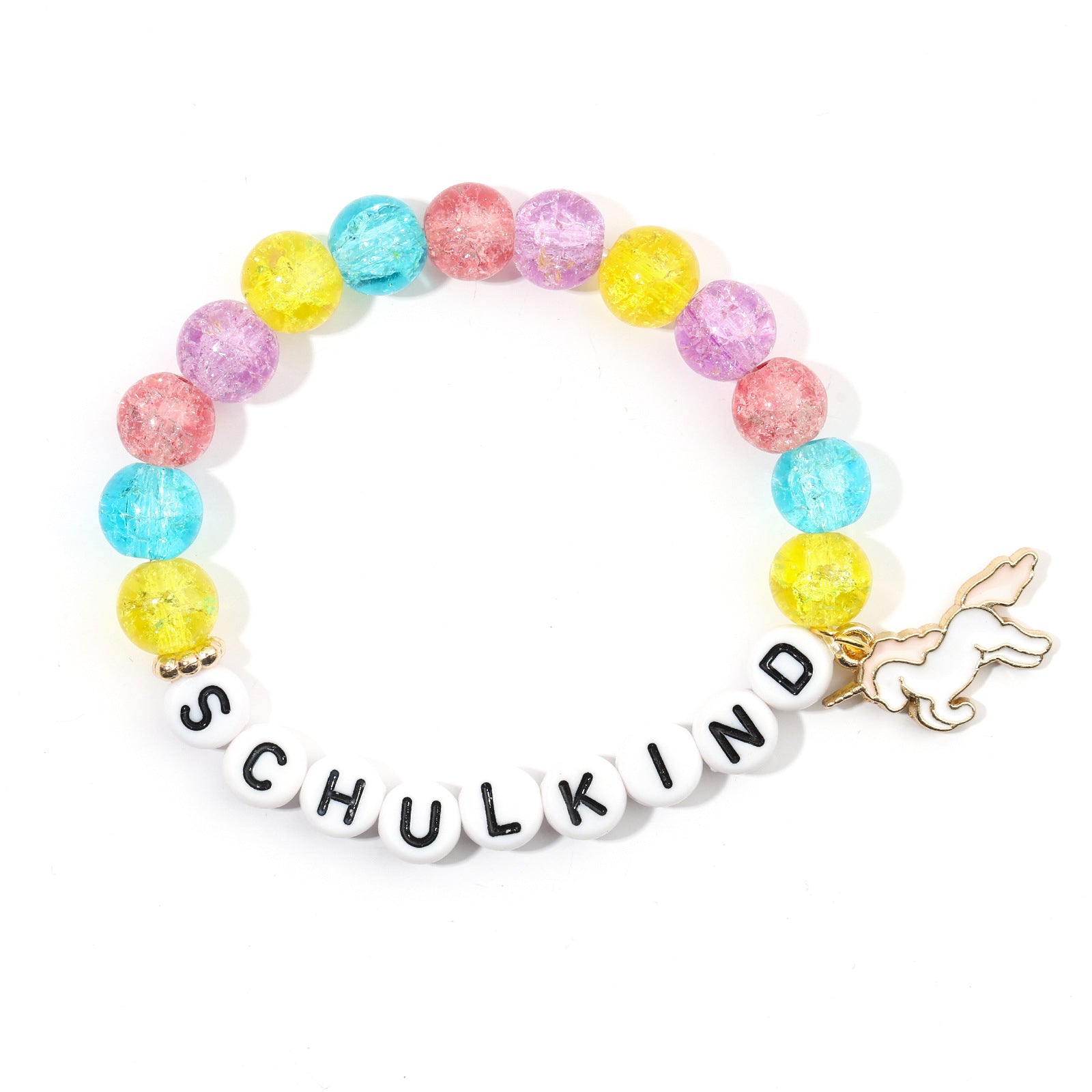 Wholesale School Season Girl Bracelet Red Striped Agate Pink Crystal Alphabet Bead  Unicorn Bracelet