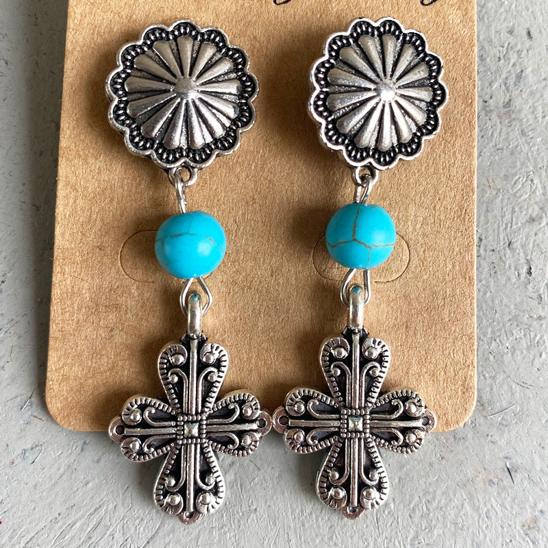 Wholesale 3PCS/ Pack Vintage Flower Cross Earrings