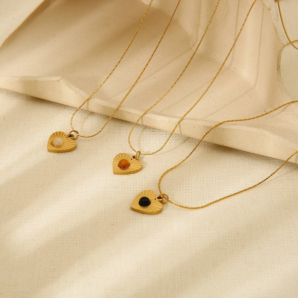 Wholesale Vintage Heart Natural Stone Pendant Necklace Gold Plated Stainless Steel Fashion Accessory Gift for Women