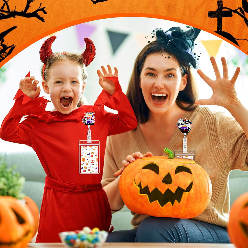 Wholesale Halloween Acrylic Printed Pumpkin Bat Easy Pull Badge Reels Keychains ACC-KC-XinDing006