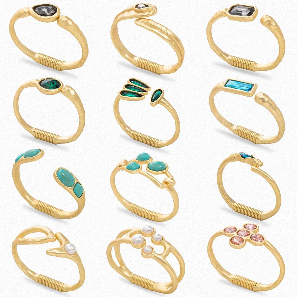 Wholesale  Vintage Handmade Hammer Carving Texture Face Opening Zircon Crystal Bracelet