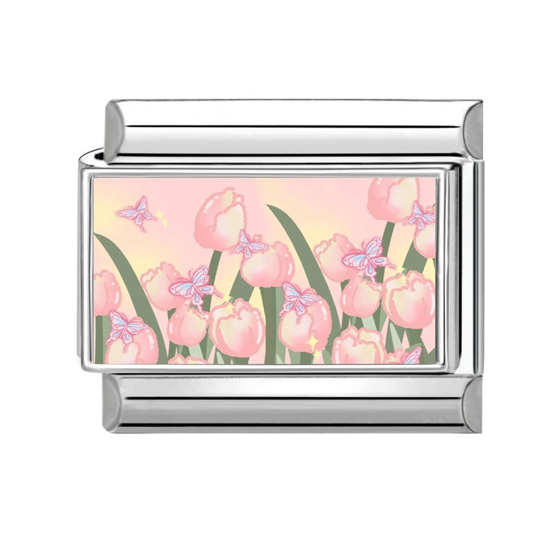 Wholesale Italian Style Plant Floral Stainless Steel DIY Bracelet Accessories - Decorative Charms for Gift Boutique Resale