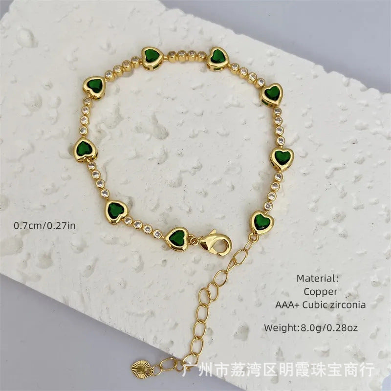 Wholesale 18K Gold-Plated Copper Diamond-set Zirconia Heart Bracelet