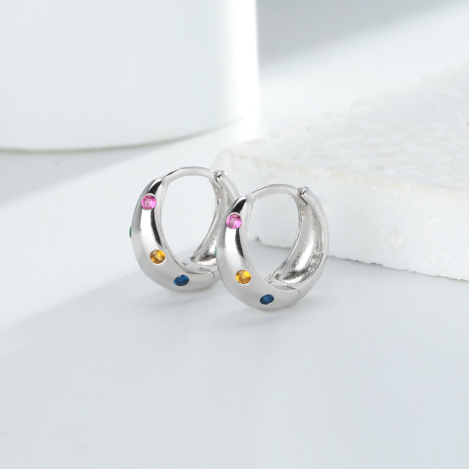 Wholesale S925 Sterling Silver Earrings Colorful Zircon Hoop Earrings Gem Earrings ACC-ES-HRB003