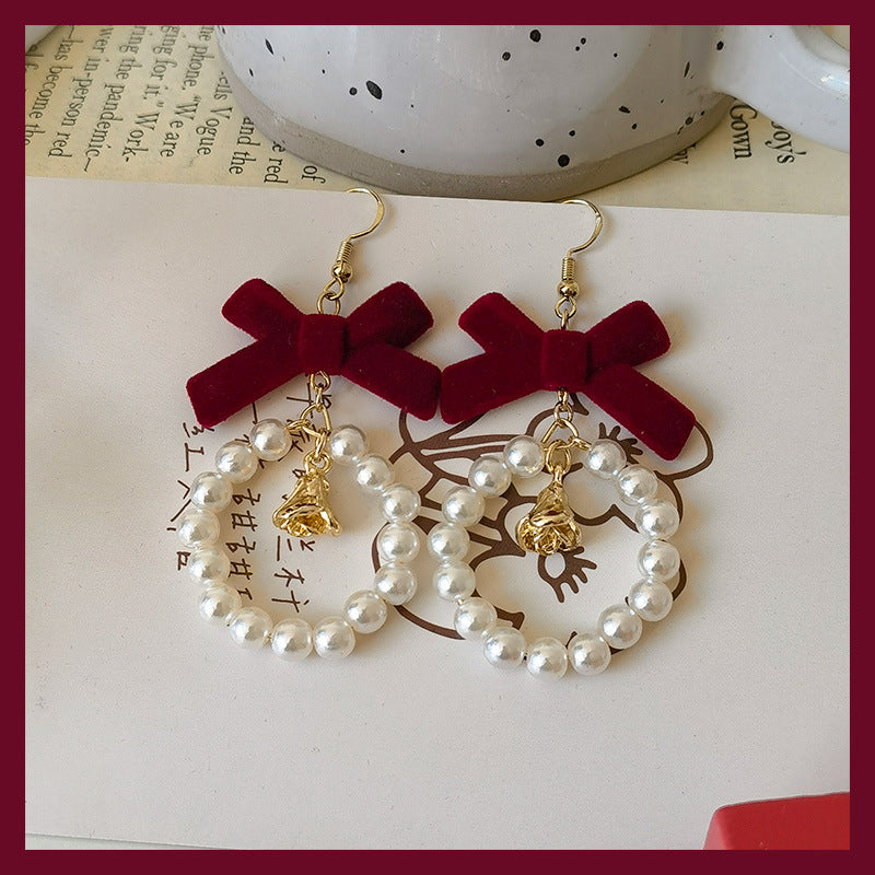 Wholesale Christmas Burgundy Velvet Bow Earrings